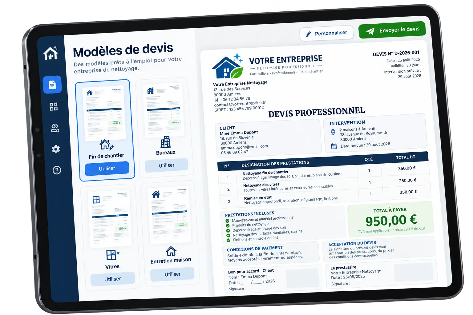 Exemple de modèle de devis professionnel personnalisé